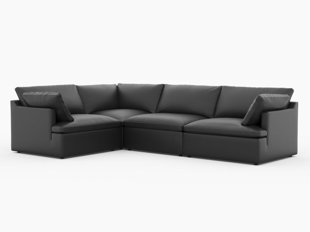 Valencia Isola Cloud Top Grain Leather Theater Lounge Modular Sofa Left Modular, Black Color