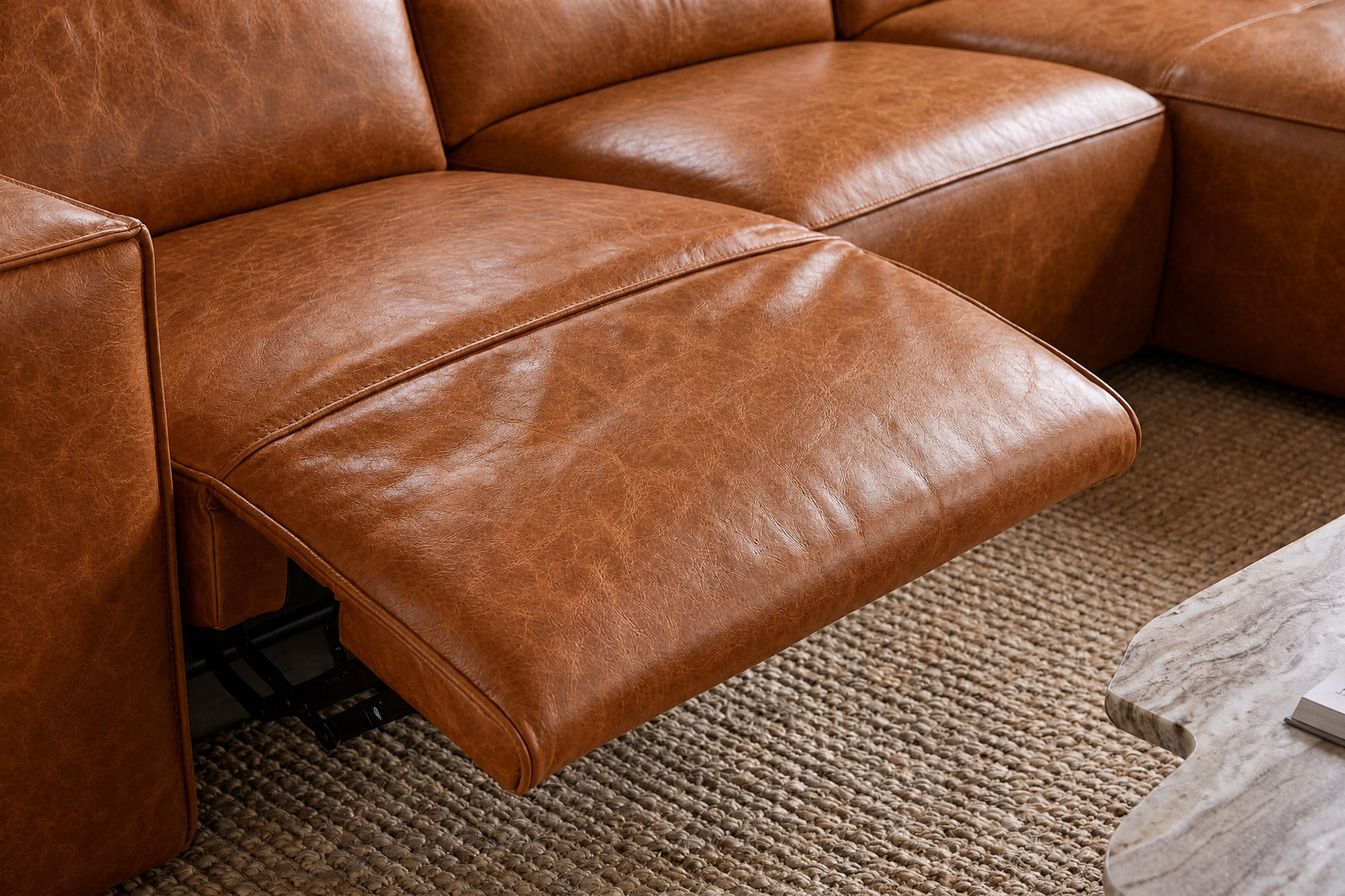 Emery Distressed Italian Aniline Leather Recliner Sectional Sofa