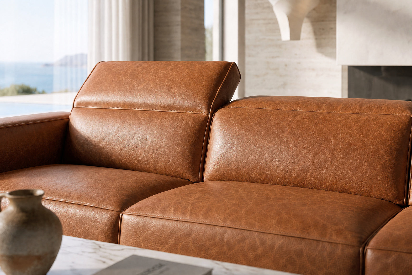 Emery Distressed Italian Aniline Leather Recliner Sectional Sofa