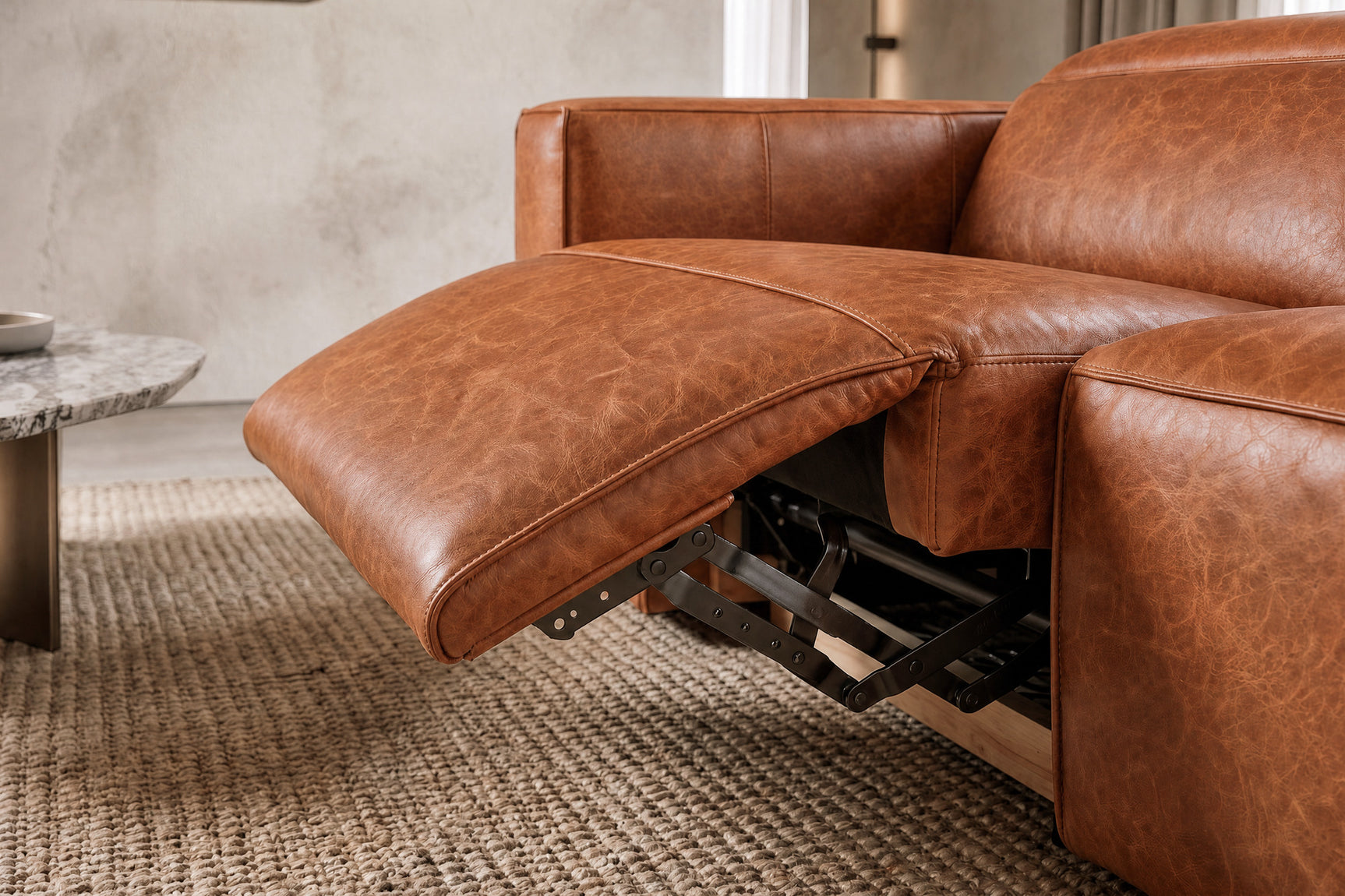 Emery Distressed Italian Aniline Leather Recliner Sectional Sofa