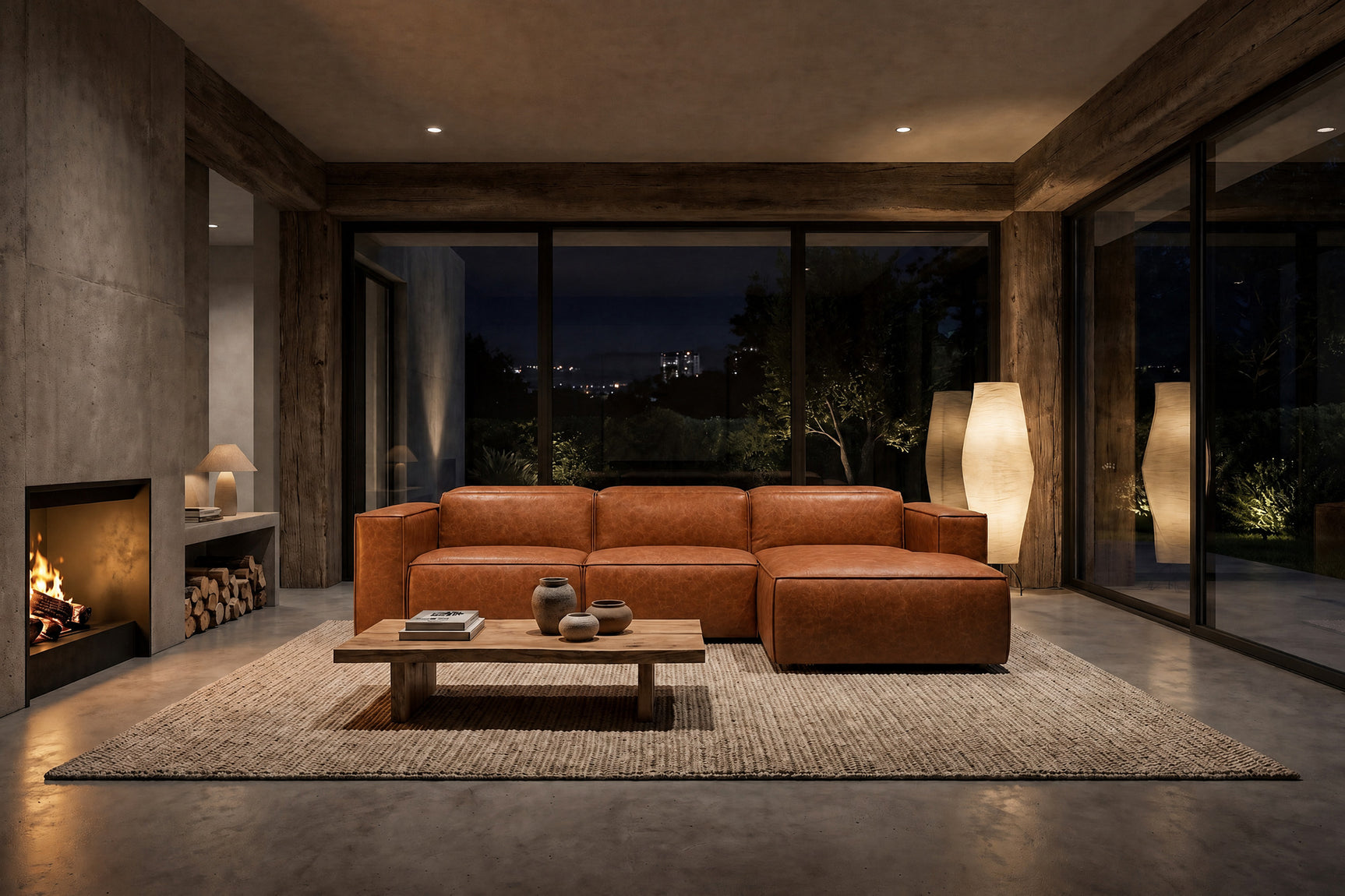 Emery Distressed Italian Aniline Leather Recliner Sectional Sofa