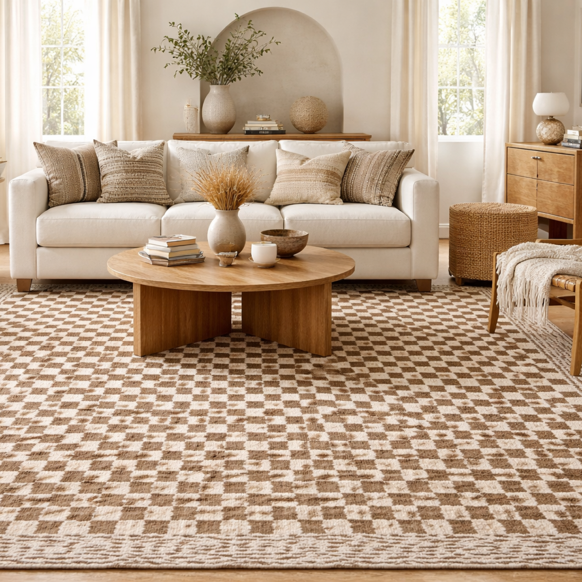 Leryn Brown Checkered Plush Rug