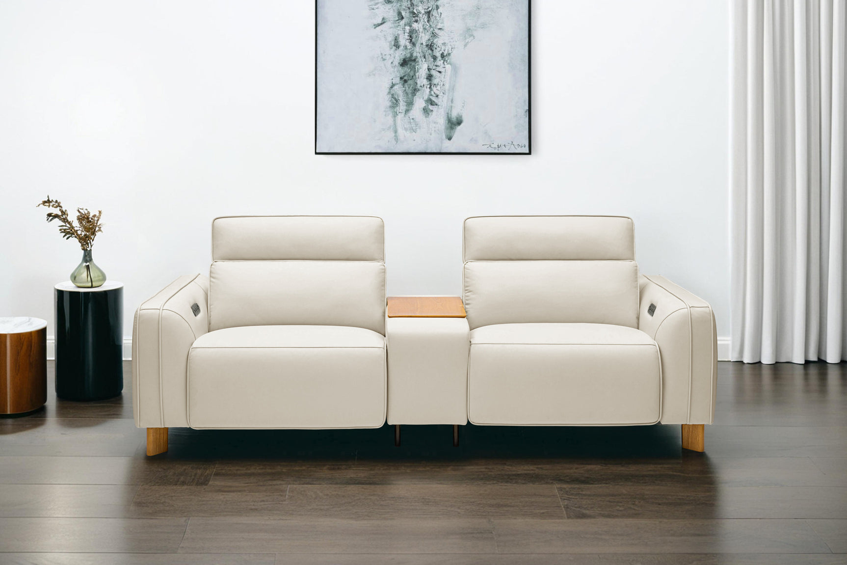 Lesley Leather Dual Recliner Sofa with Console