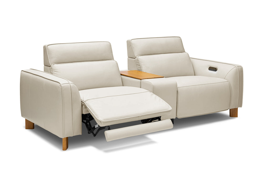 Valencia Lesley Top Grain Leather Loveseat with Console Recliner Sofa, Beige
