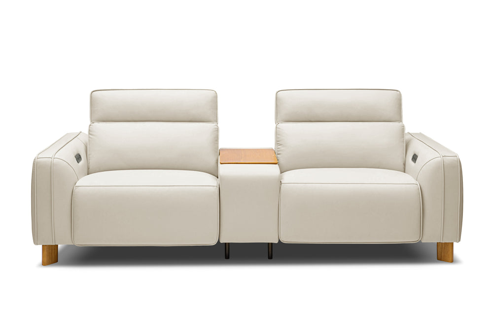 Valencia Lesley Top Grain Leather Loveseat with Console Recliner Sofa, Beige
