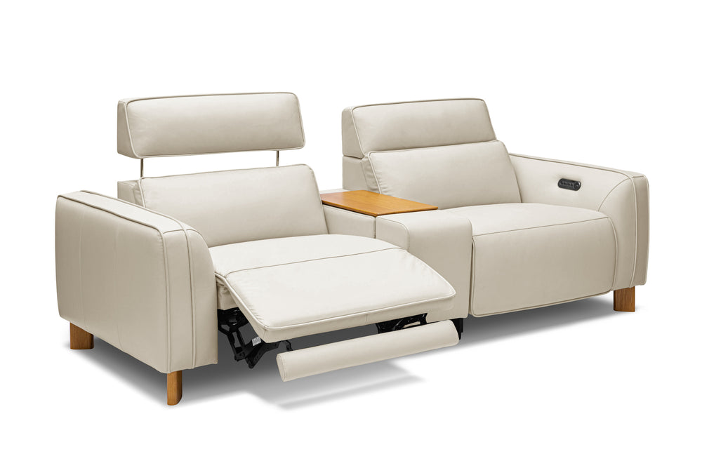 Valencia Lesley Top Grain Leather Loveseat with Console Recliner Sofa, Beige