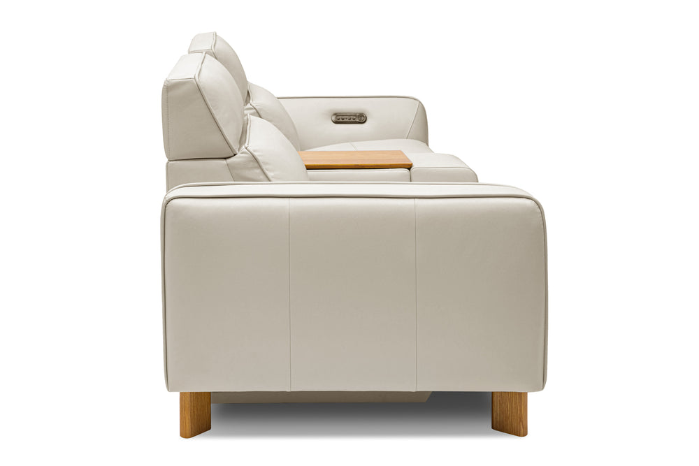 Valencia Lesley Top Grain Leather Loveseat with Console Recliner Sofa, Beige