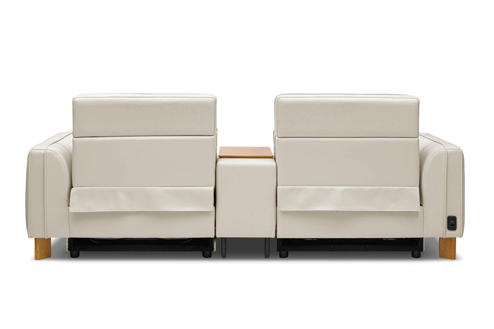 Valencia Lesley Top Grain Leather Loveseat with Console Recliner Sofa, Beige