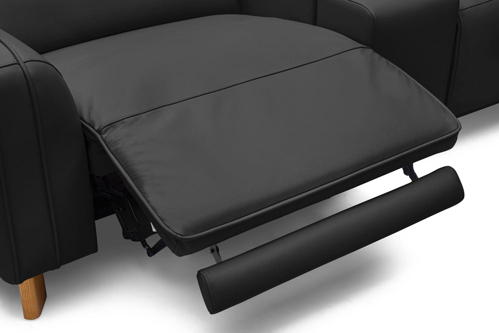 Valencia Lesley Top Grain Leather Loveseat with Console Recliner Sofa, Black