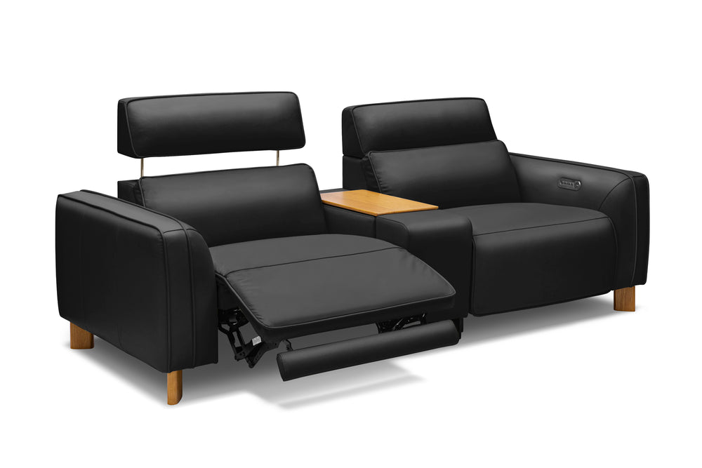 Valencia Lesley Top Grain Leather Loveseat with Console Recliner Sofa, Black