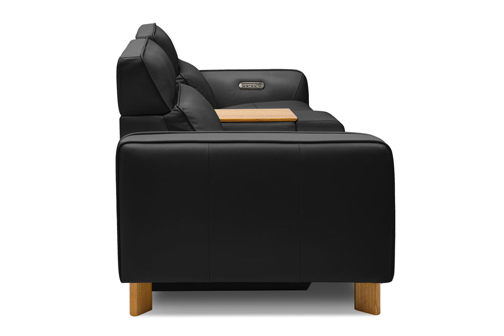 Valencia Lesley Top Grain Leather Loveseat with Console Recliner Sofa, Black