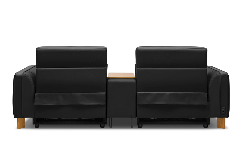 Valencia Lesley Top Grain Leather Loveseat with Console Recliner Sofa, Black