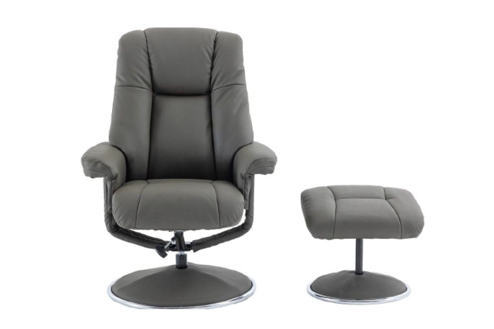 Lucinda Leather Swivel Recliner Chair with Ottoman