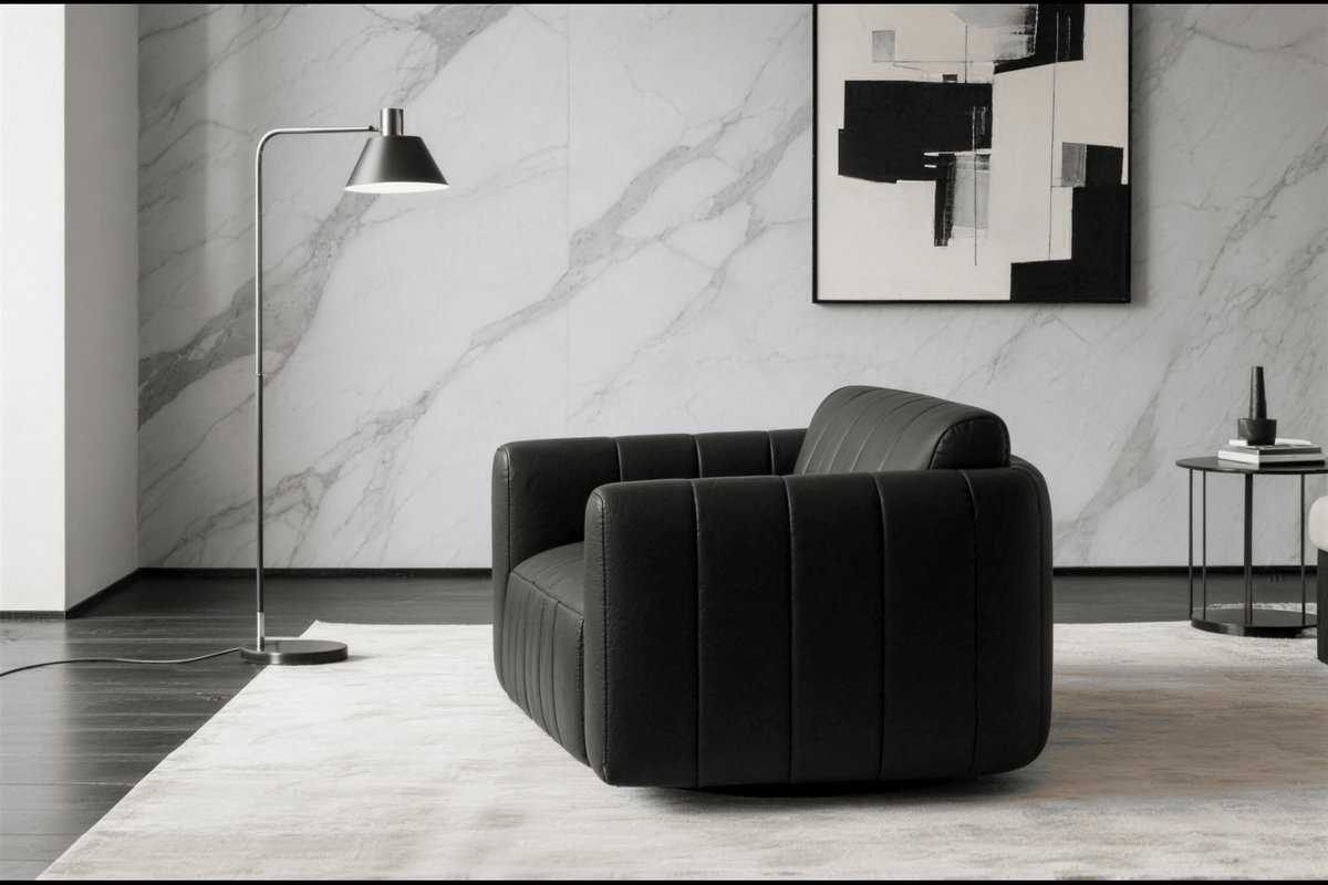 Lyra Modern Channel-Tufted Leather Swivel Chair