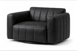 Lyra Modern Channel-Tufted Leather Swivel Chair