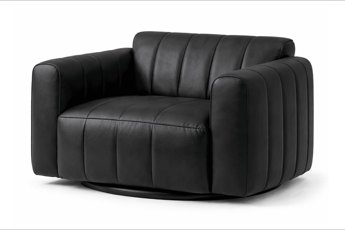 Lyra Modern Channel-Tufted Leather Swivel Chair