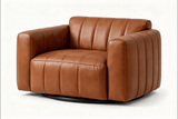 Lyra Modern Channel-Tufted Leather Swivel Chair