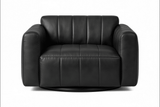 Lyra Modern Channel-Tufted Leather Swivel Chair