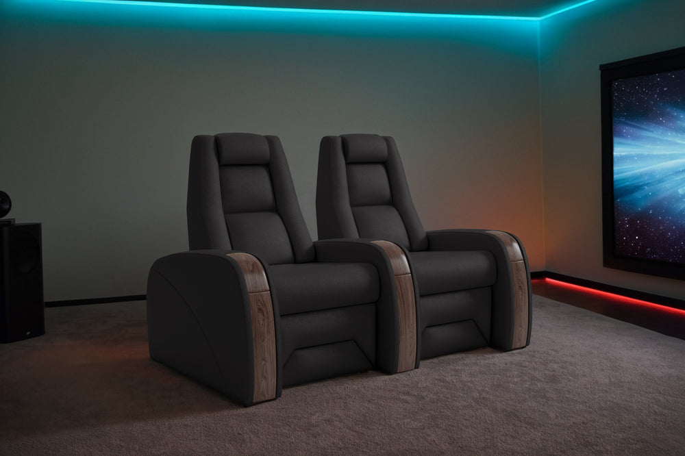 Valencia Prague Executive Leather Elite Home Theater Seating, Row of 6, Black