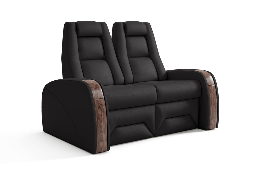 Valencia Prague Executive Leather Elite Home Theater Seating, Row of 2 Loveseat, Black