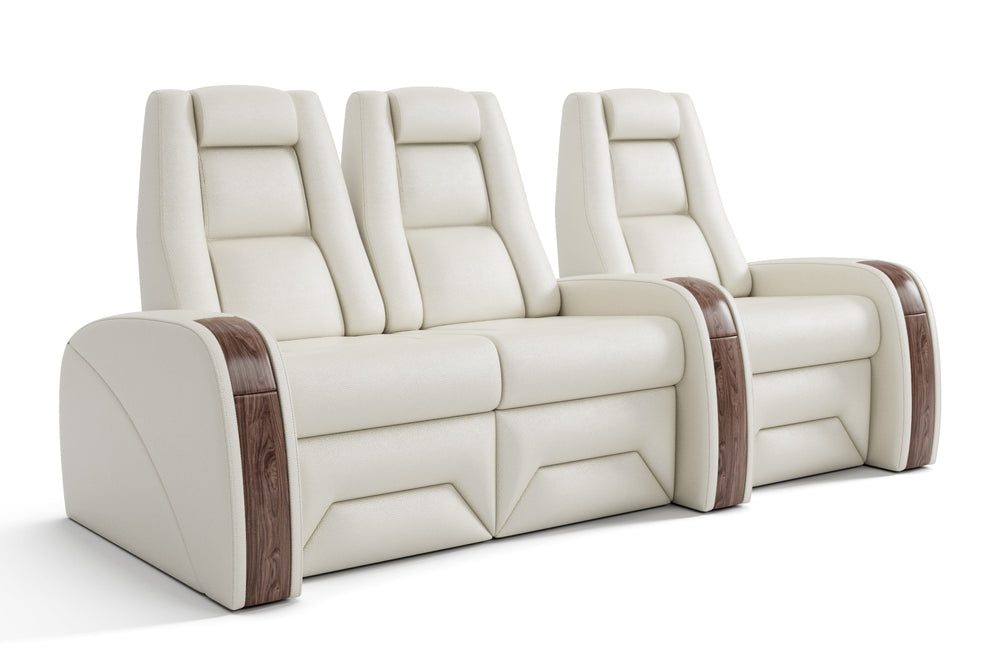 Valencia Prague Executive Leather Elite Home Theater Seating, Row of 3 Loveseat Left, Beige