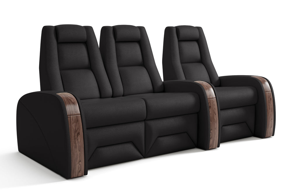 Valencia Prague Executive Leather Elite Home Theater Seating, Row of 3 Loveseat Left, Black