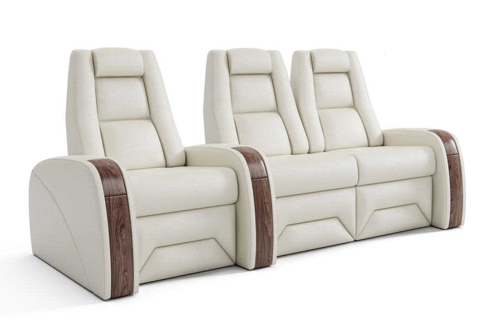 Valencia Prague Executive Leather Elite Home Theater Seating, Row of 3 Loveseat Right, Beige