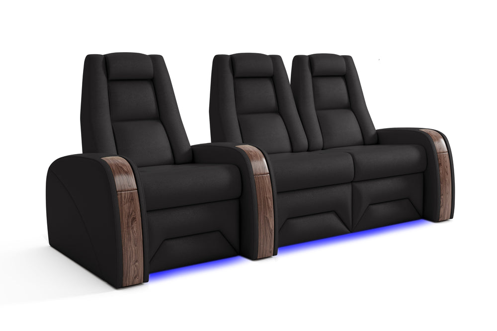 Valencia Prague Executive Leather Elite Home Theater Seating, Row of 3 Loveseat Right, Black