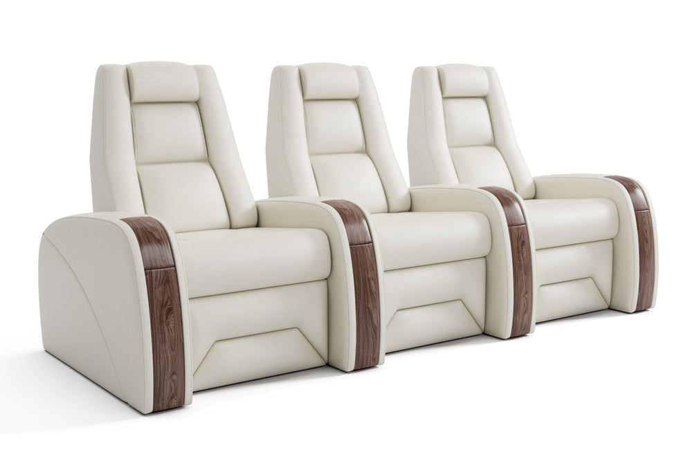 Valencia Prague Executive Leather Elite Home Theater Seating, Row of 3, Beige