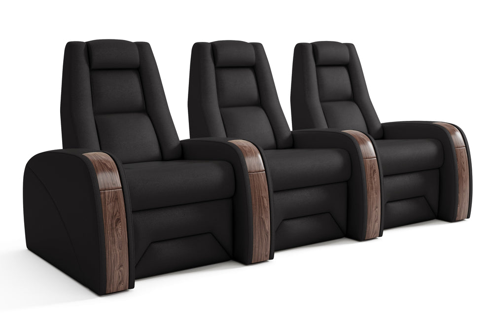 Valencia Prague Executive Leather Elite Home Theater Seating, Row of 3, Black