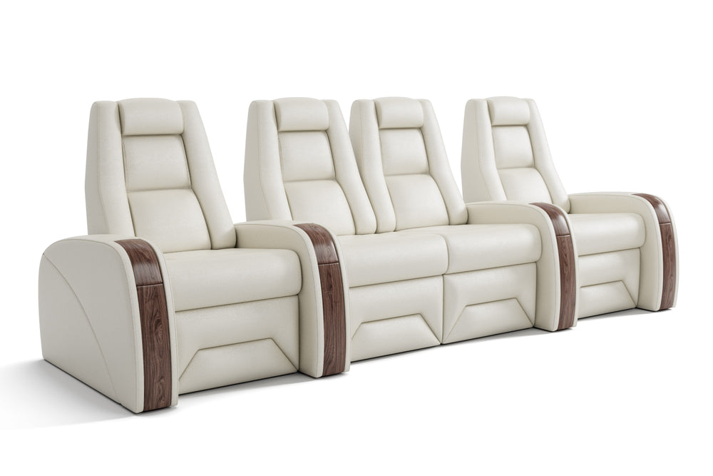 Valencia Prague Executive Leather Elite Home Theater Seating, Row of 4 Loveseat Center, Beige