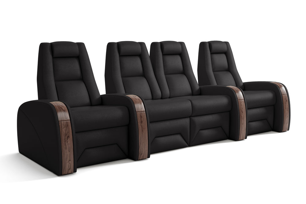 Valencia Prague Executive Leather Elite Home Theater Seating, Row of 4 Loveseat Center, Black