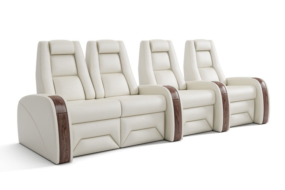 Valencia Prague Executive Leather Elite Home Theater Seating, Row of 4 Loveseat Left, Beige