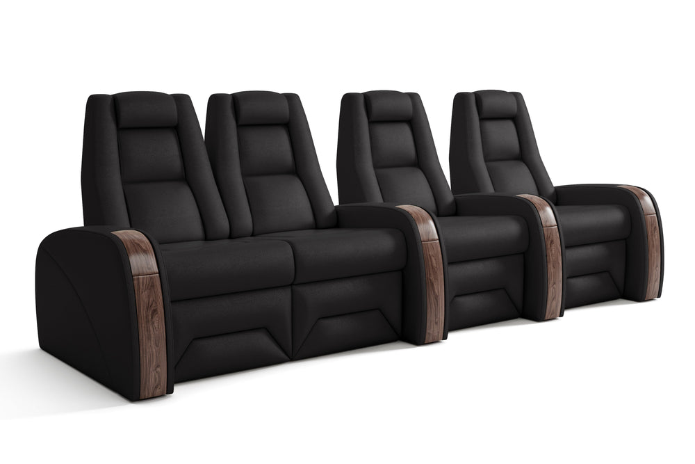 Valencia Prague Executive Leather Elite Home Theater Seating, Row of 4 Loveseat Left, Black