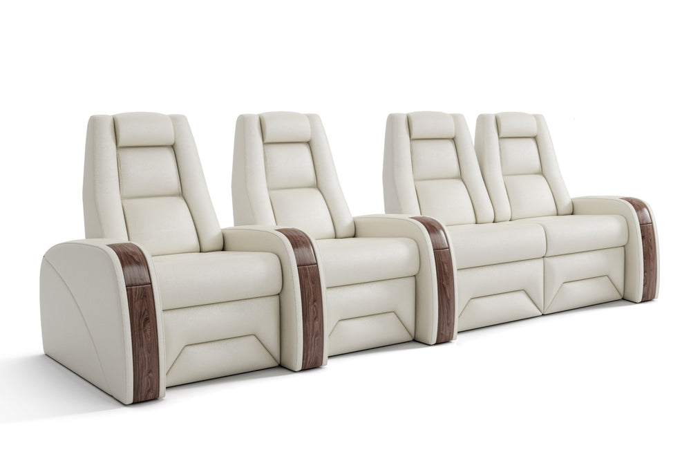 Valencia Prague Executive Leather Elite Home Theater Seating, Row of 4 Loveseat Right, Beige