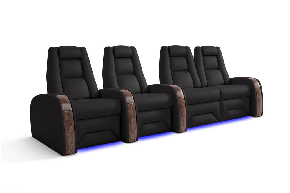 Valencia Prague Executive Leather Elite Home Theater Seating, Row of 4 Loveseat Right, Black