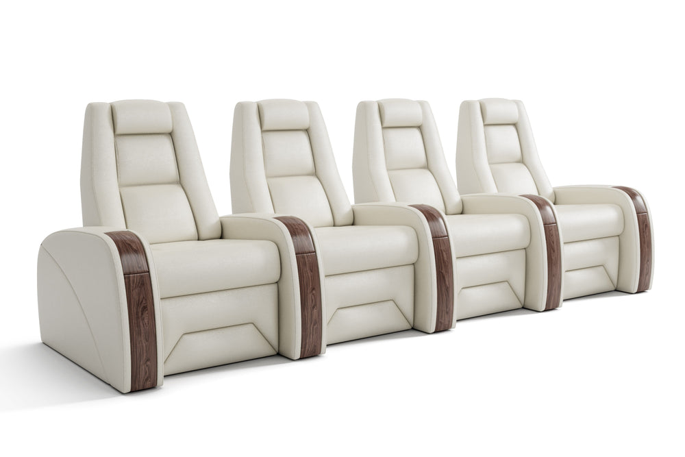 Valencia Prague Executive Leather Elite Home Theater Seating, Row of 4, Beige