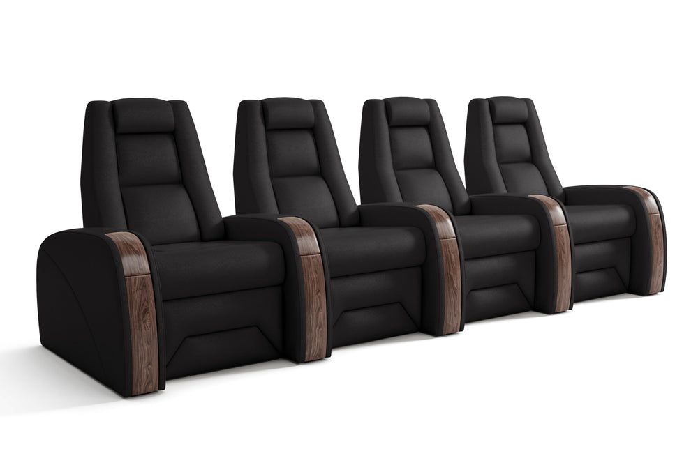 Valencia Prague Executive Leather Elite Home Theater Seating, Row of 4, Black