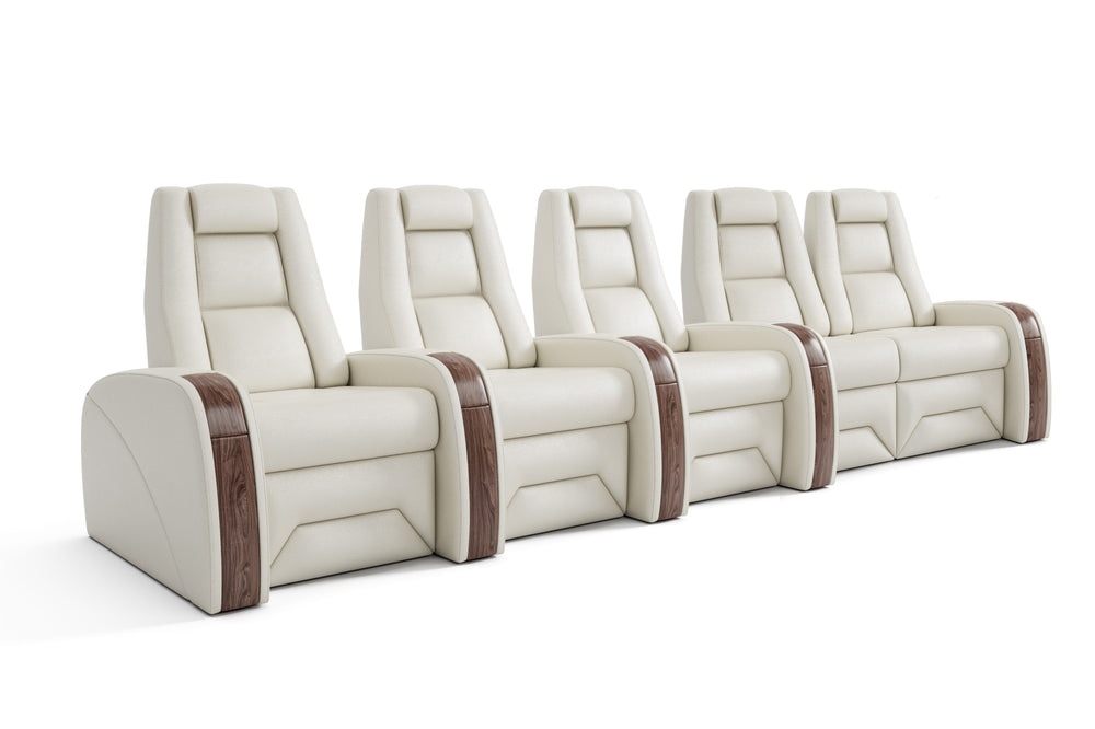 Valencia Prague Executive Leather Elite Home Theater Seating, Row of 5 Loveseat Right, Beige