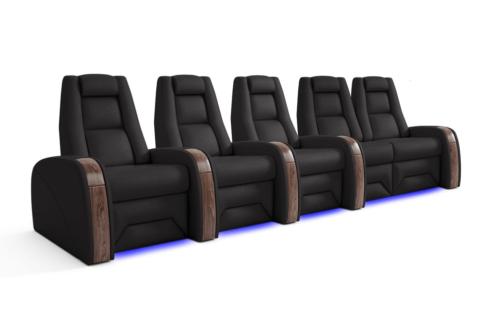 Valencia Prague Executive Leather Elite Home Theater Seating, Row of 5 Loveseat Right, Black