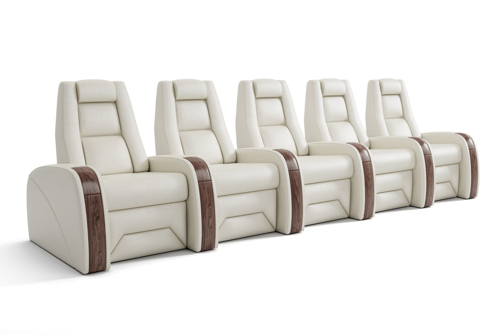 Valencia Prague Executive Leather Elite Home Theater Seating, Row of 5, Beige