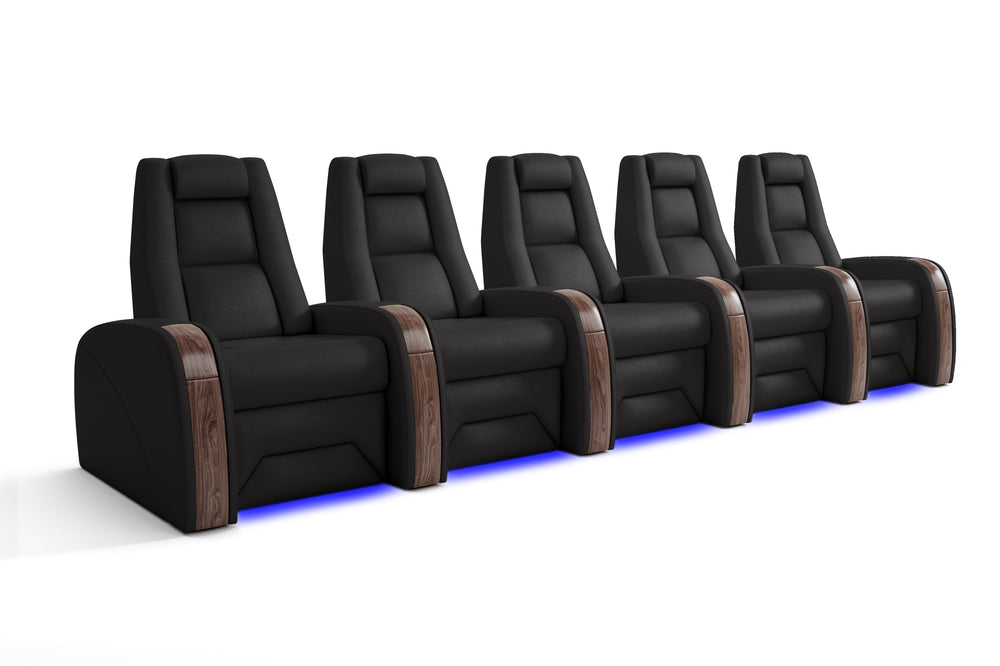 Valencia Prague Executive Leather Elite Home Theater Seating, Row of 5, Black