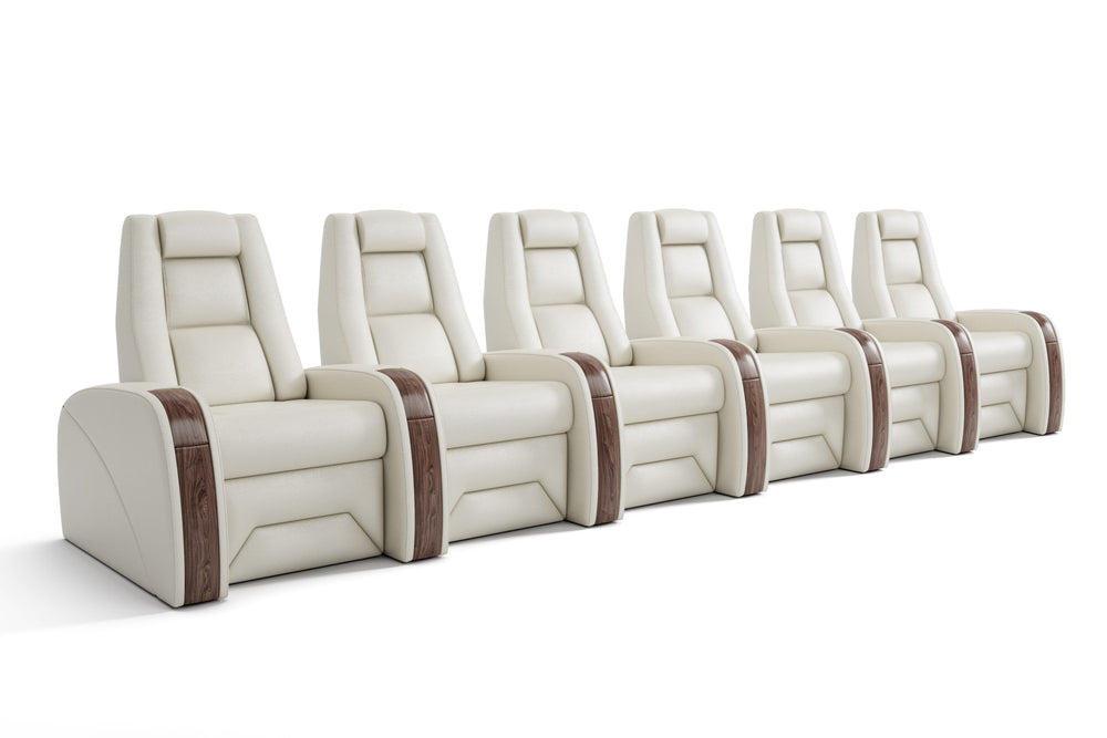 Valencia Prague Executive Leather Elite Home Theater Seating, Row of 6, Beige