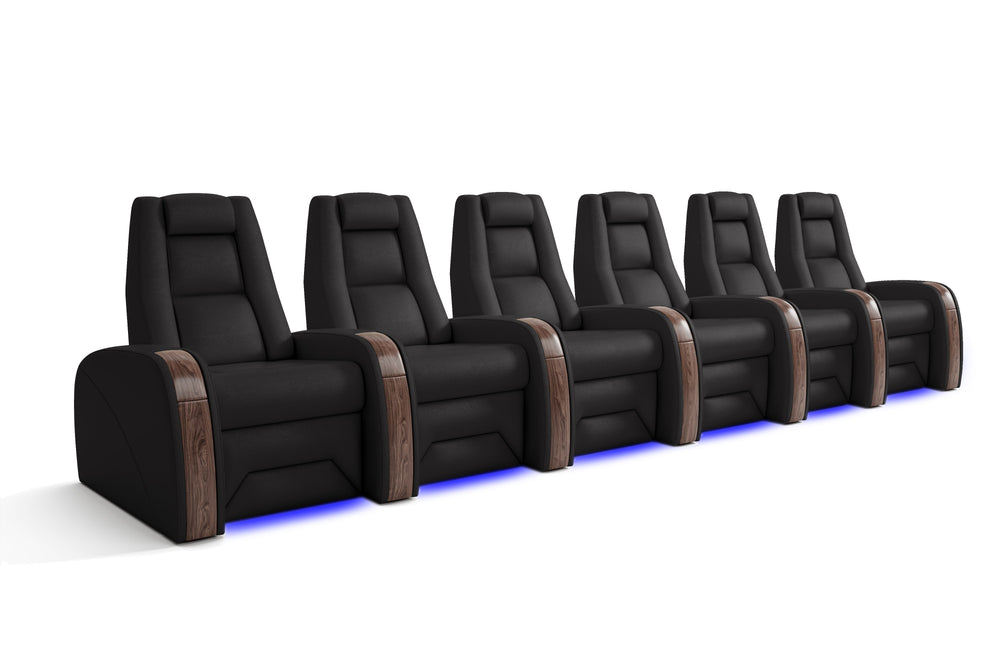 Valencia Prague Executive Leather Elite Home Theater Seating, Row of 6, Black