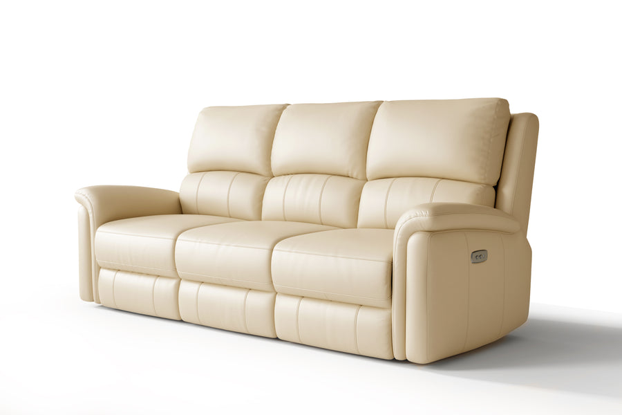 Valencia Martina Leather Three Seats Power Recliner Sofa, Cream