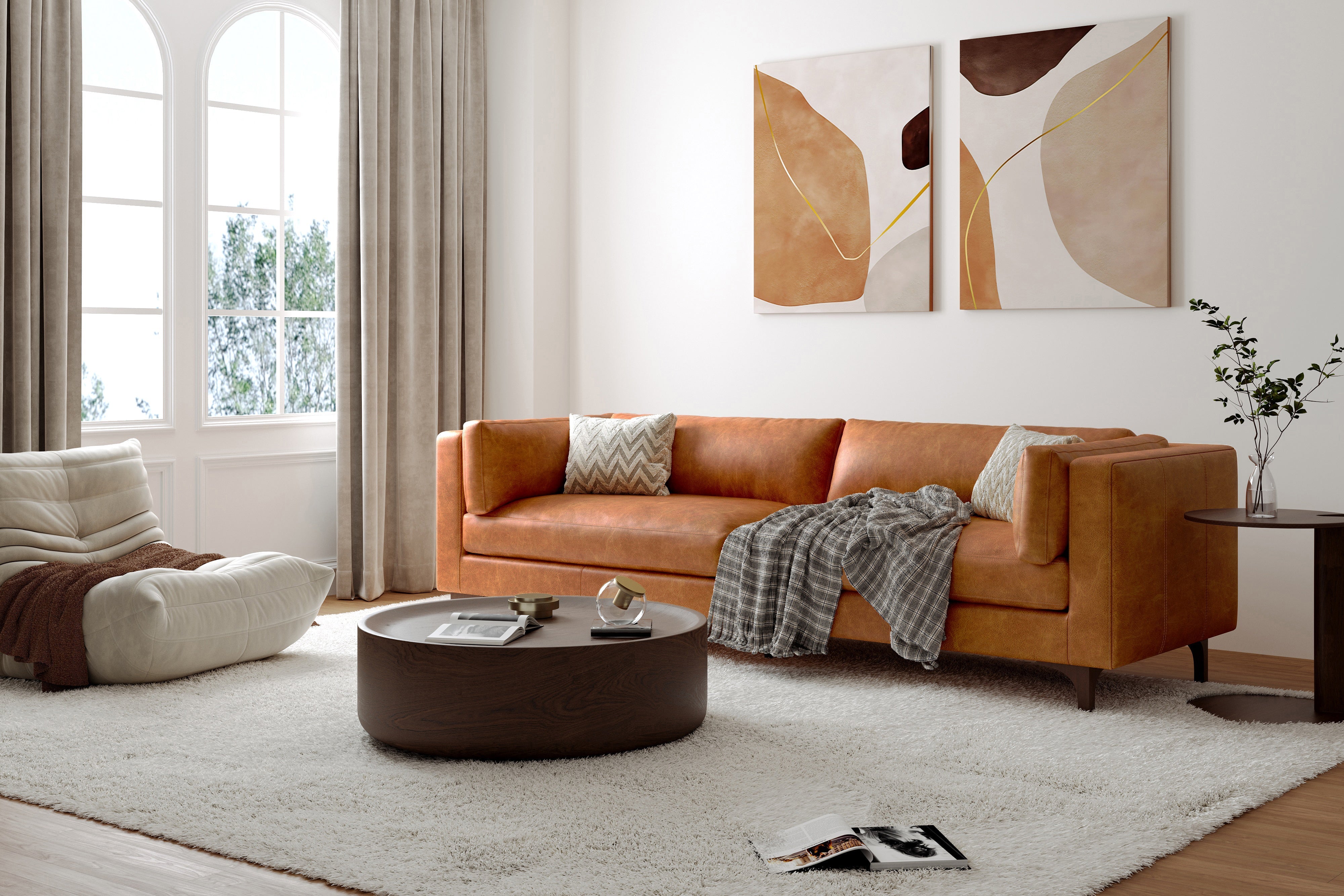 Mary Full-Aniline Leather Wide Sofa with Wood Frame in