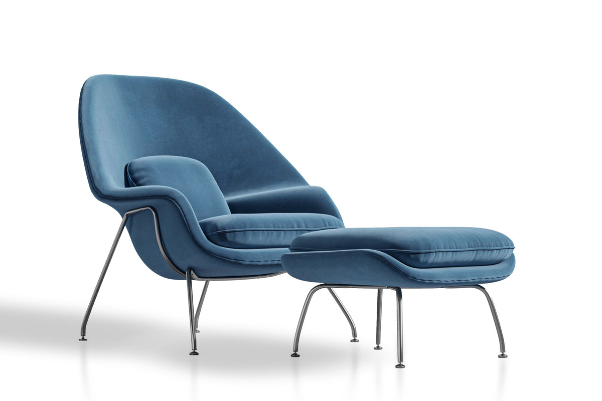 Valencia Marzena Womb Chair with Ottoman, Blue Color