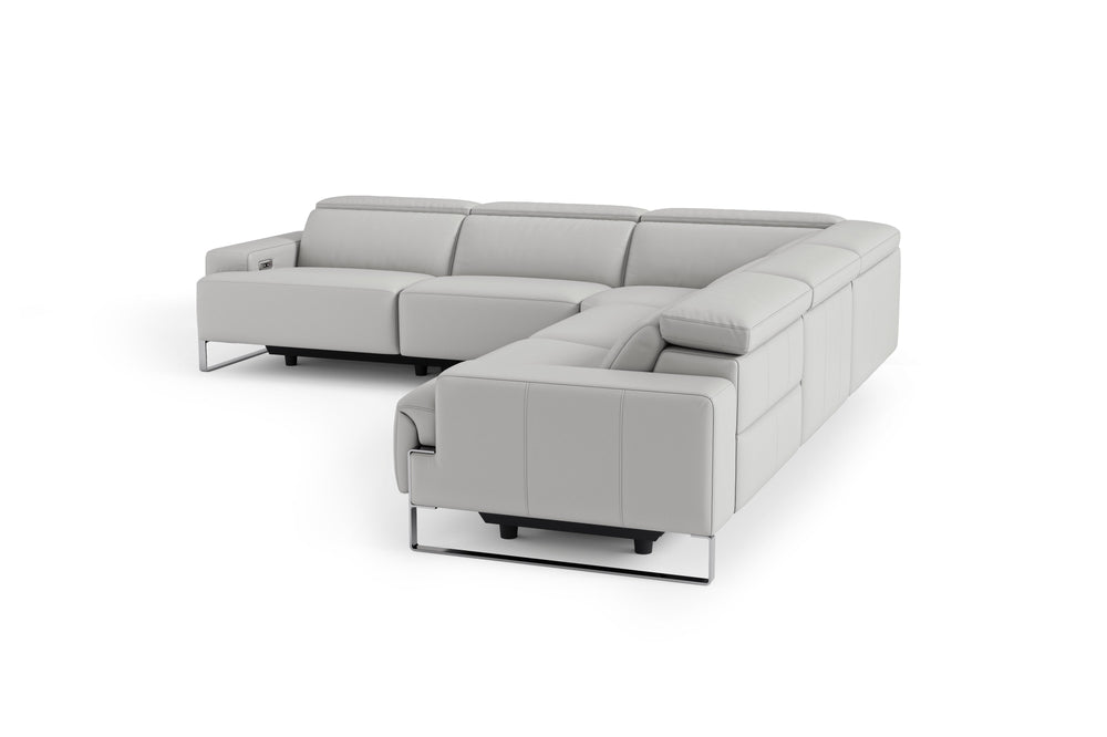 Valencia Melania Top Grain Leather L-Shape Reclining Sectional Sofa, Light Grey Color