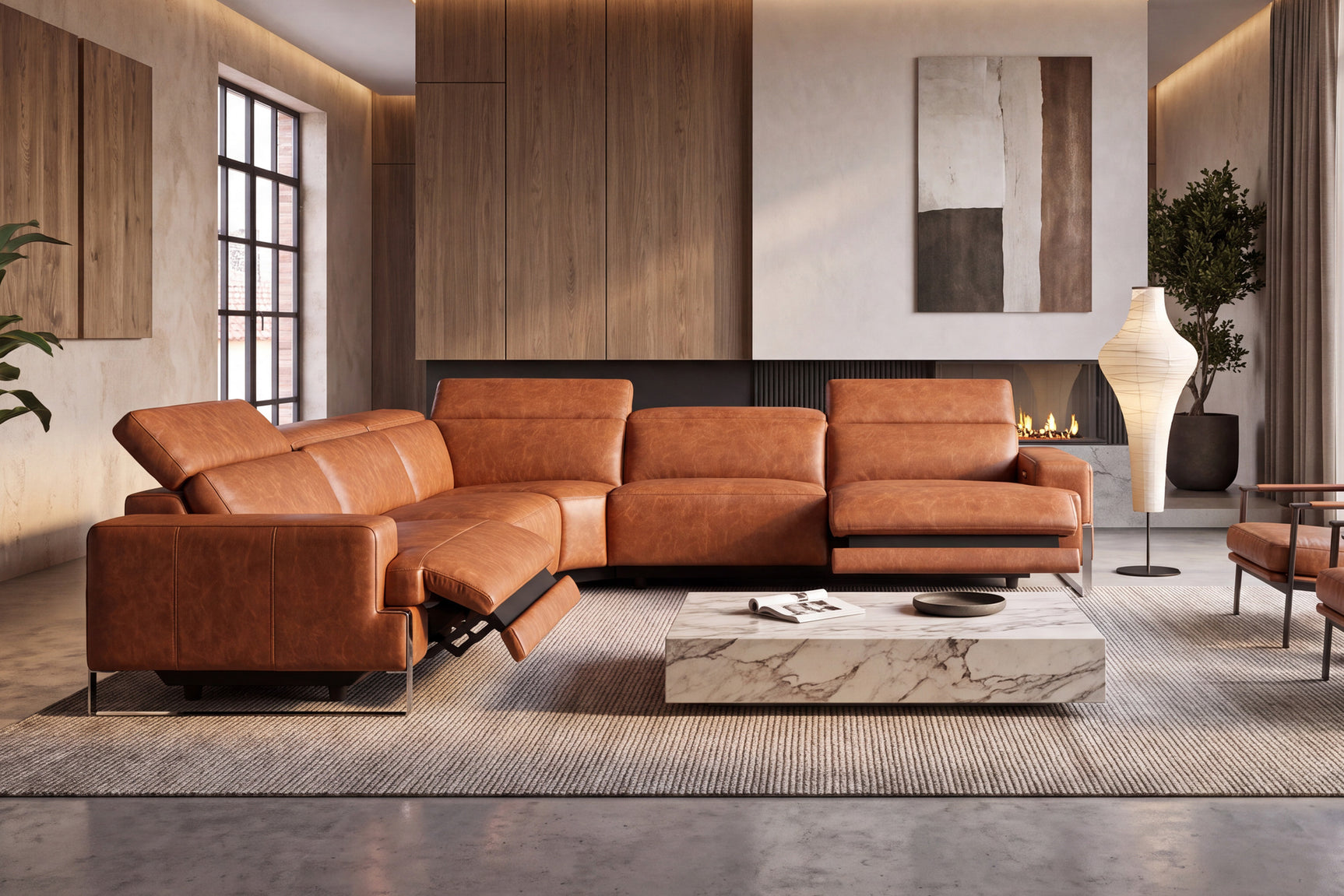 Valencia Melania Distressed Leather Reclining Corner Sectional Sofa