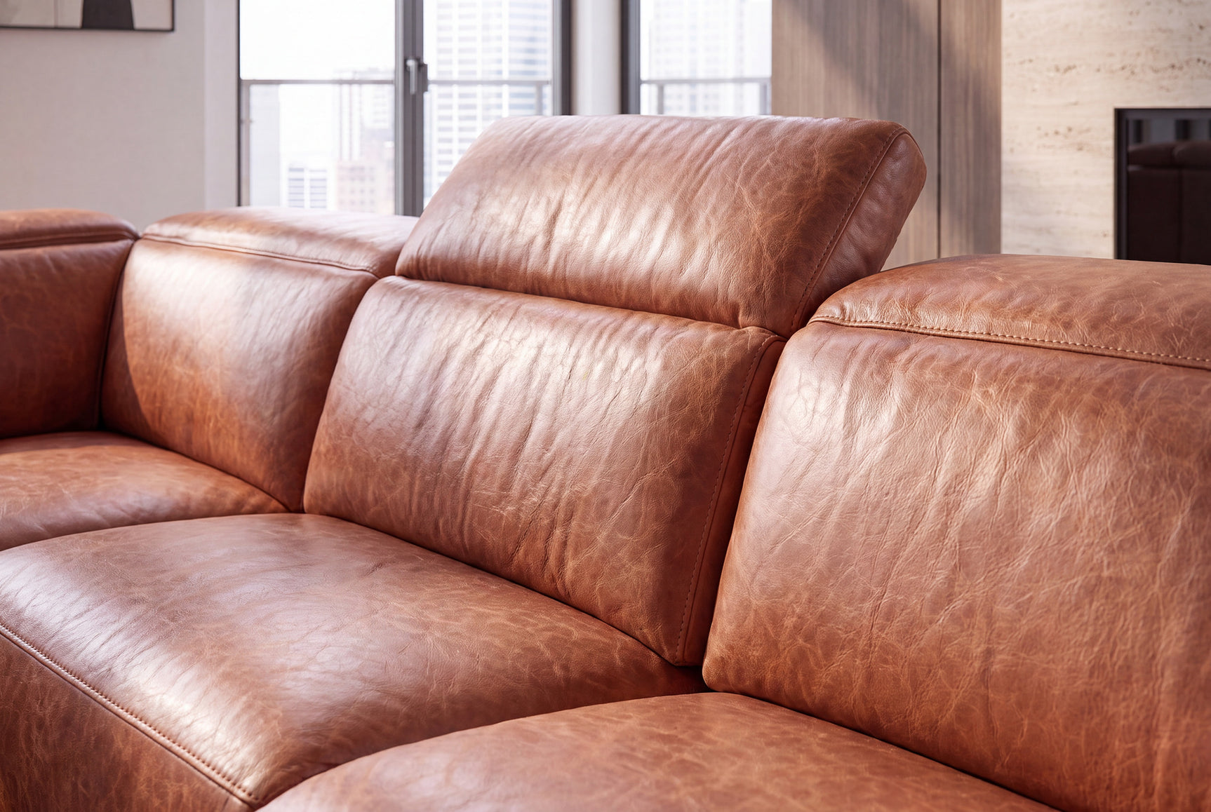 Valencia Melania Distressed Leather Reclining Corner Sectional Sofa